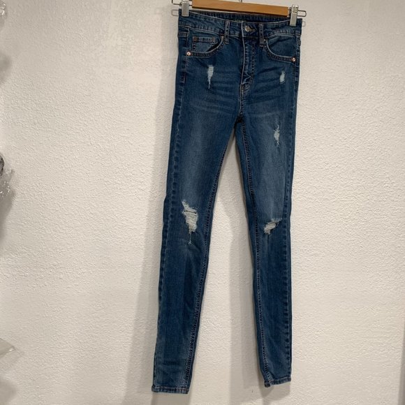 Wild Fable Highest Rise Skinny Jeans Blue Stretch Distressed Holes 24x27.5 Sz 00 - Picture 11 of 12